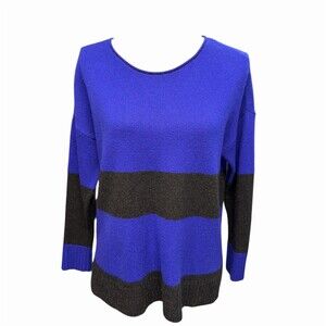 Eileen Fisher Sweater Yak Wool XS Blue & Charcoal Colorblock Striped (Oversized)